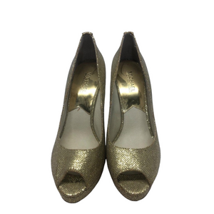 MICHAEL Michael Kors Sparkling Gold Open Toe High Heel Platform Pumps 9M